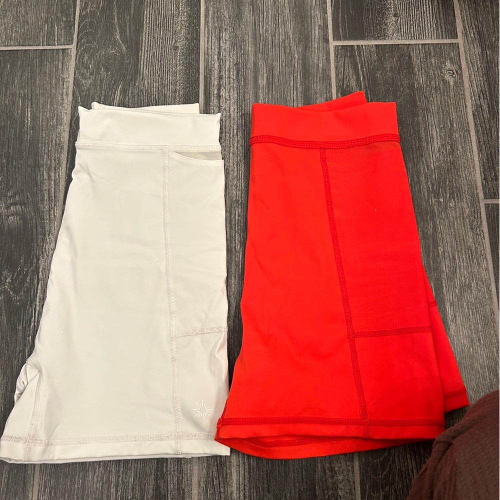2 pairs of biker shorts, red and white, aerie offline, mesh pockets